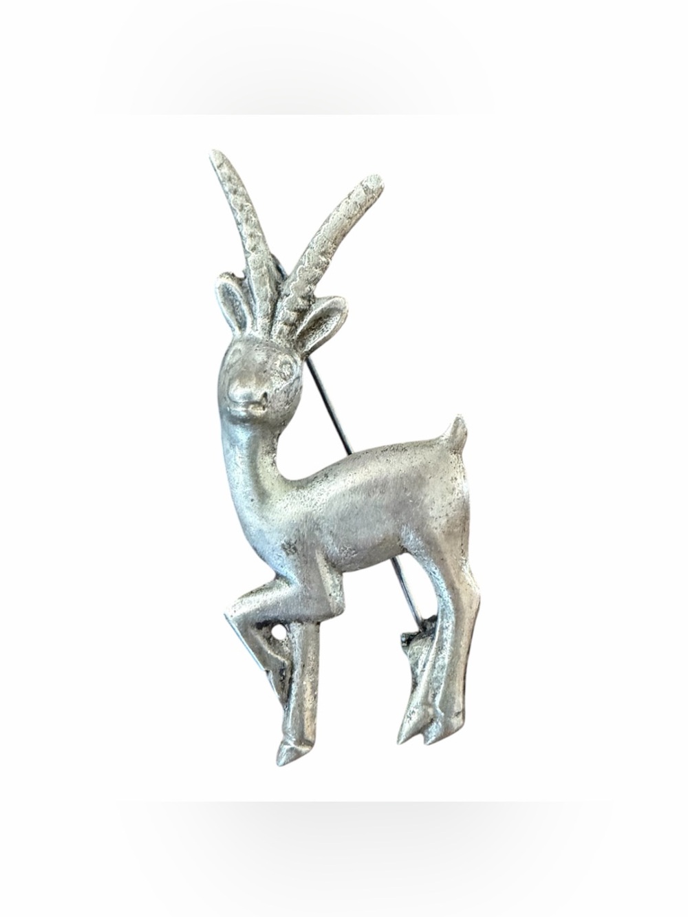 Antique 800 Silver Mexico Antelope Gazelle Animal C Clasp Zoo Pin Brooch